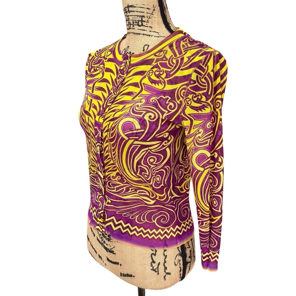Jean Paul Gaultier Soleil Mesh Long Sleeve Cardigan Button Front Cropped Large - Picture 4 of 13